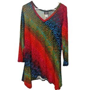 Jostar Pullover Tunic Blouse Red Green Blue Size XL